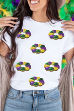 Load image into Gallery viewer, White Sequined Mardi Gras Pattern Crew Neck Short Sleeve Top