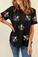 Load image into Gallery viewer, Black Mardi Gras Symbol Patched Crewneck T Shirt