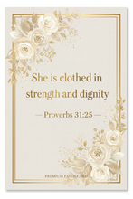 Load image into Gallery viewer, Luxury pocket scripture card reading She is clothed in strength and dignity