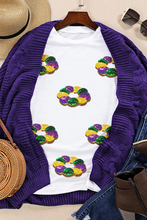 Load image into Gallery viewer, White Sequined Mardi Gras Pattern Crew Neck Short Sleeve Top
