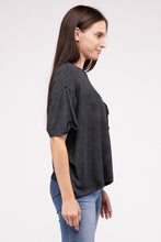 Load image into Gallery viewer, Washed Ribbed Cuffed Short Sleeve Round Neck Top
