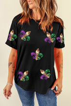 Load image into Gallery viewer, Black Mardi Gras Symbol Patched Crewneck T Shirt

