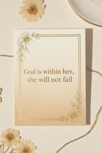 Load image into Gallery viewer, Luxury pocket scripture card reading God is within her she will not fail
