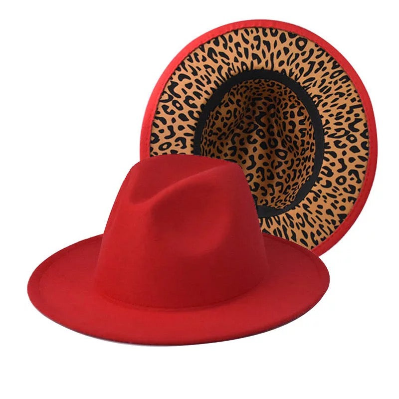 Red Fedora with Leopard Bottom